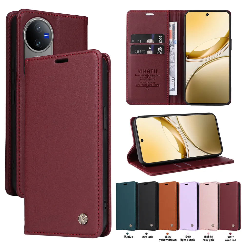 YIKATU YK-001 For Vivo V50 5G Phone Wallet Case Anti-fall Phone Shell Magnetic Closure Flip Leather Cover Stand