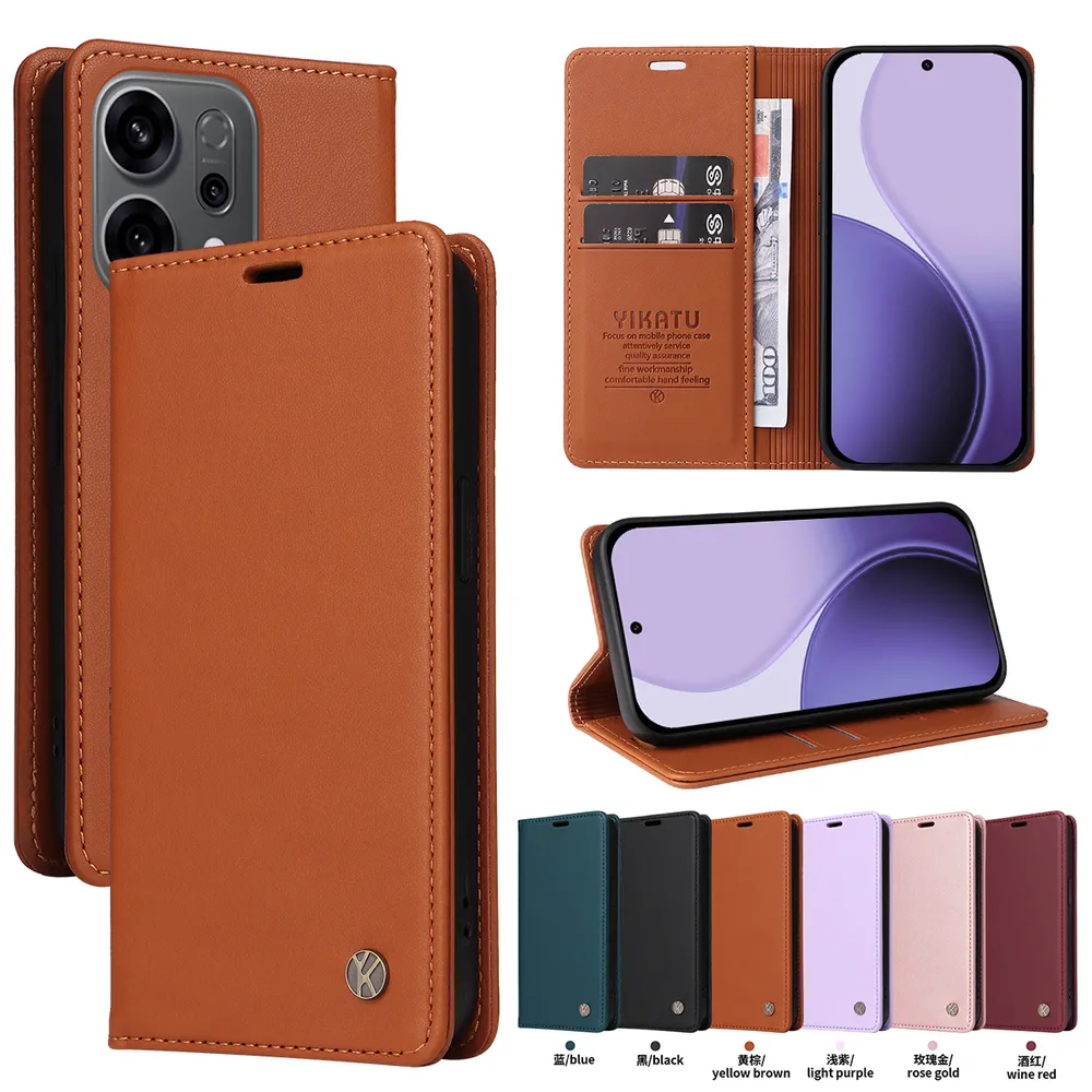 YIKATU YK-001 For Oppo Reno 14 5G Phone Wallet Case Anti-fall Phone Shell Magnetic Closure Flip Leather Cover Stand