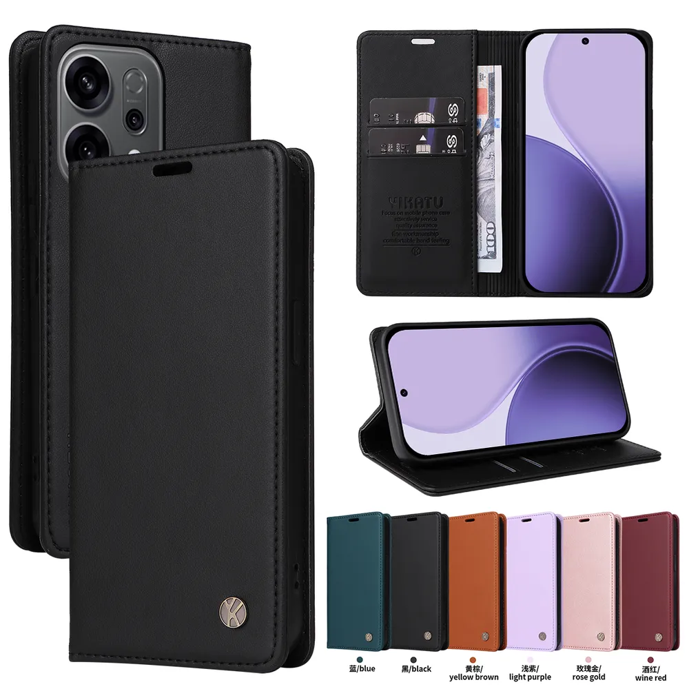 YIKATU YK-001 For Oppo Reno 14 F 5G Phone Wallet Case Anti-fall Phone Shell Magnetic Closure Flip Leather Cover Stand