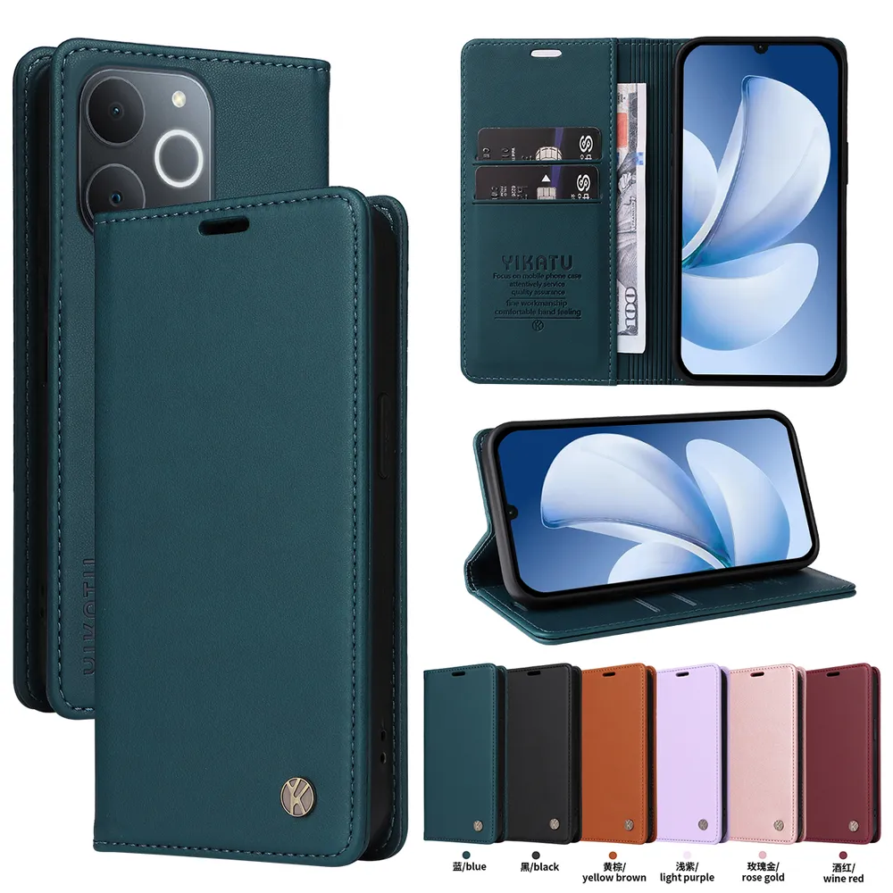 YIKATU YK-001 For Realme Narzo 80 Lite 4G Phone Wallet Case Anti-fall Phone Shell Magnetic Closure Flip Leather Cover Stand