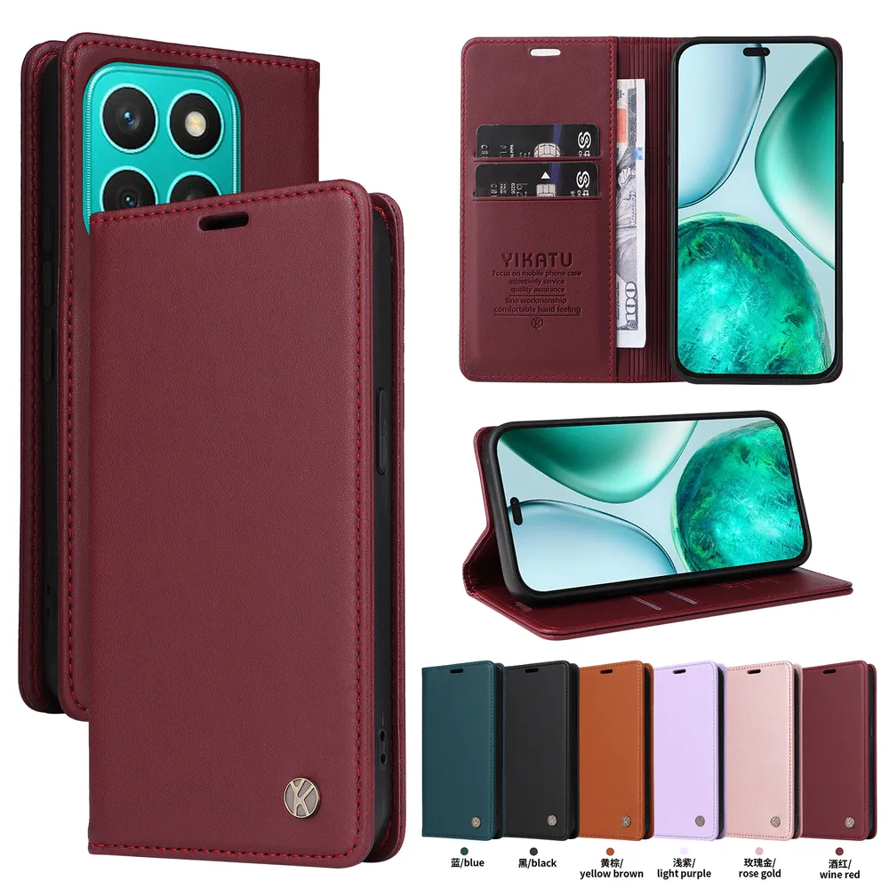 YIKATU YK-001 For Honor X8C 4G Phone Wallet Case Anti-fall Phone Shell Magnetic Closure Flip Leather Cover Stand