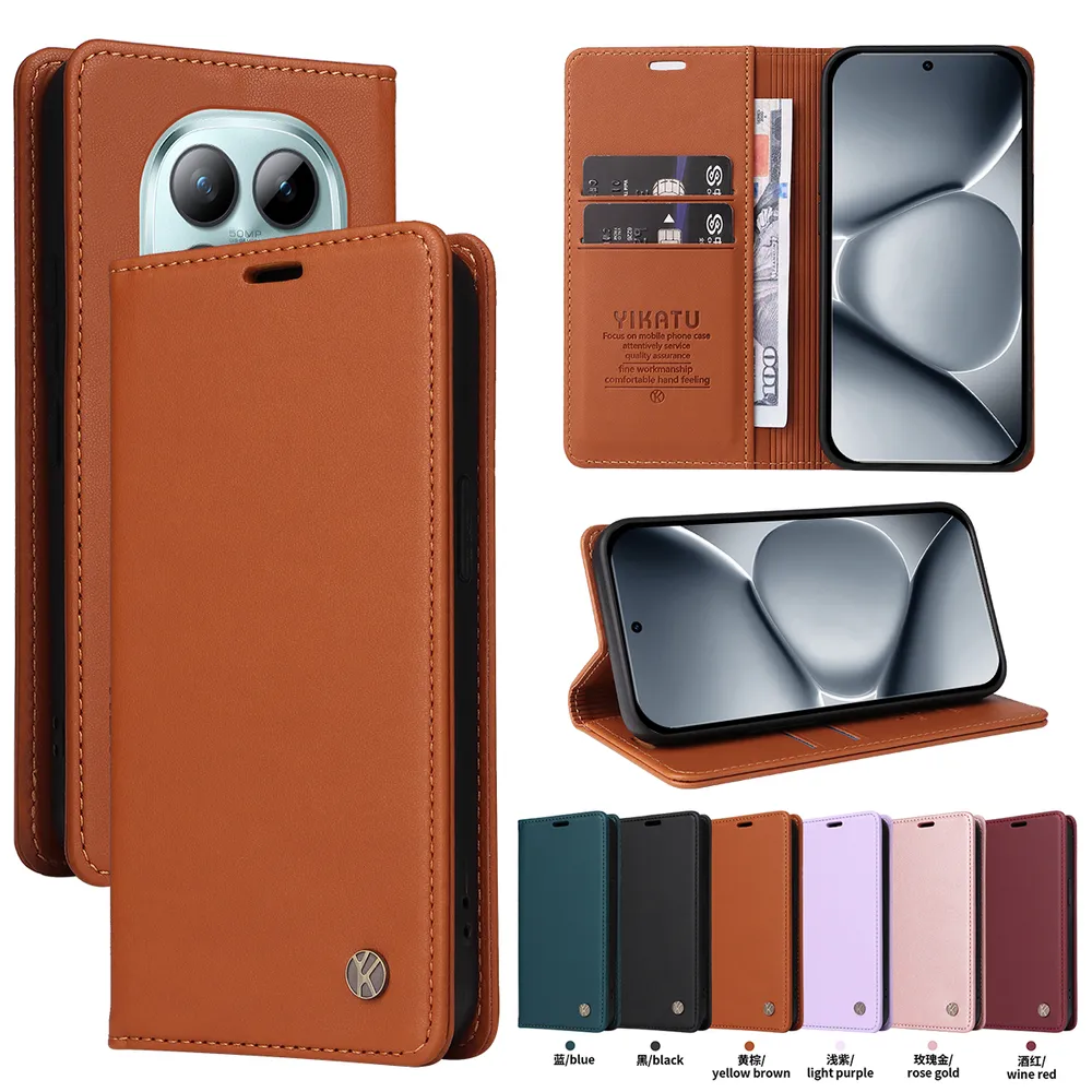 YIKATU YK-001 For Xiaomi Redmi Note 15 Pro Plus Phone Wallet Case Anti-fall Phone Shell Magnetic Closure Flip Leather Cover Stand