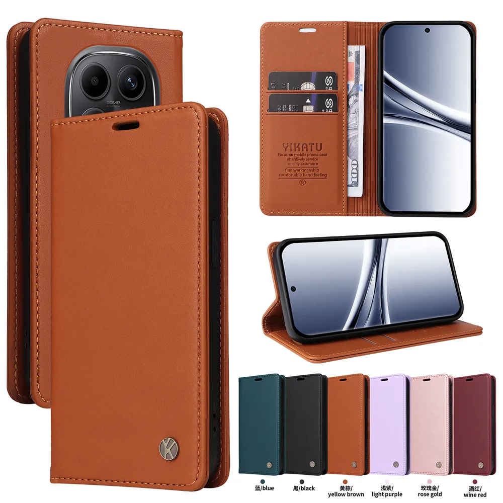 YIKATU YK-001 For Xiaomi Redmi Note 15 5G Phone Wallet Case Anti-fall Phone Shell Magnetic Closure Flip Leather Cover Stand