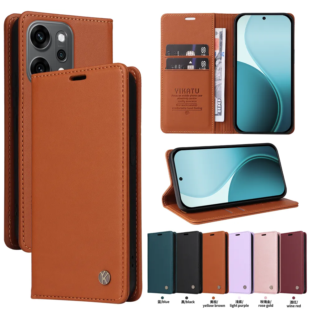 YIKATU YK-001 For Oppo Reno 14 Pro 5G Phone Wallet Case Anti-fall Phone Shell Magnetic Closure Flip Leather Cover Stand