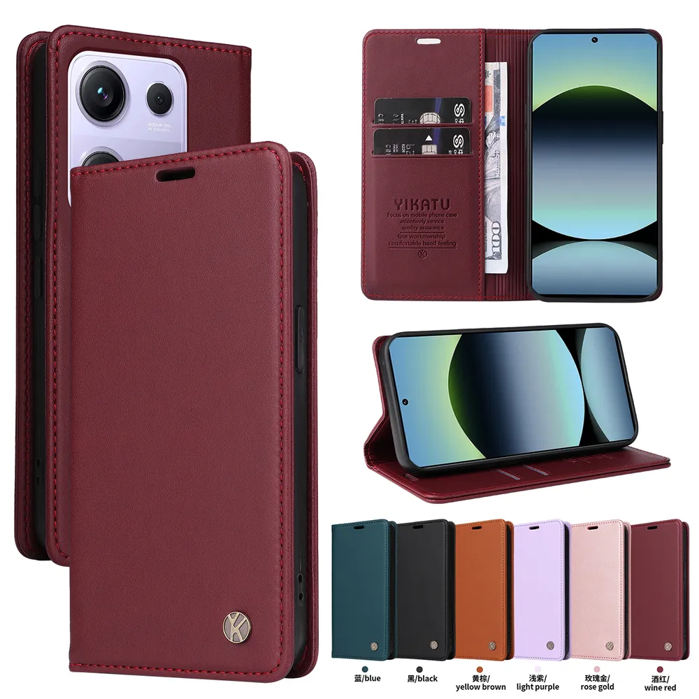 YIKATU YK-001 For Xiaomi Poco M6 Pro 4G Phone Wallet Case Anti-fall Phone Shell Magnetic Closure Flip Leather Cover Stand