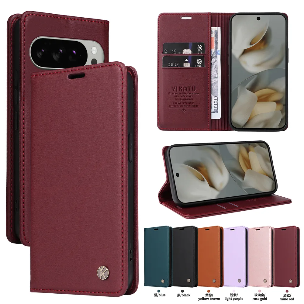 YIKATU YK-001 For Google Pixel 9 Pro XL 5G Phone Wallet Case Anti-fall Phone Shell Magnetic Closure Flip Leather Cover Stand