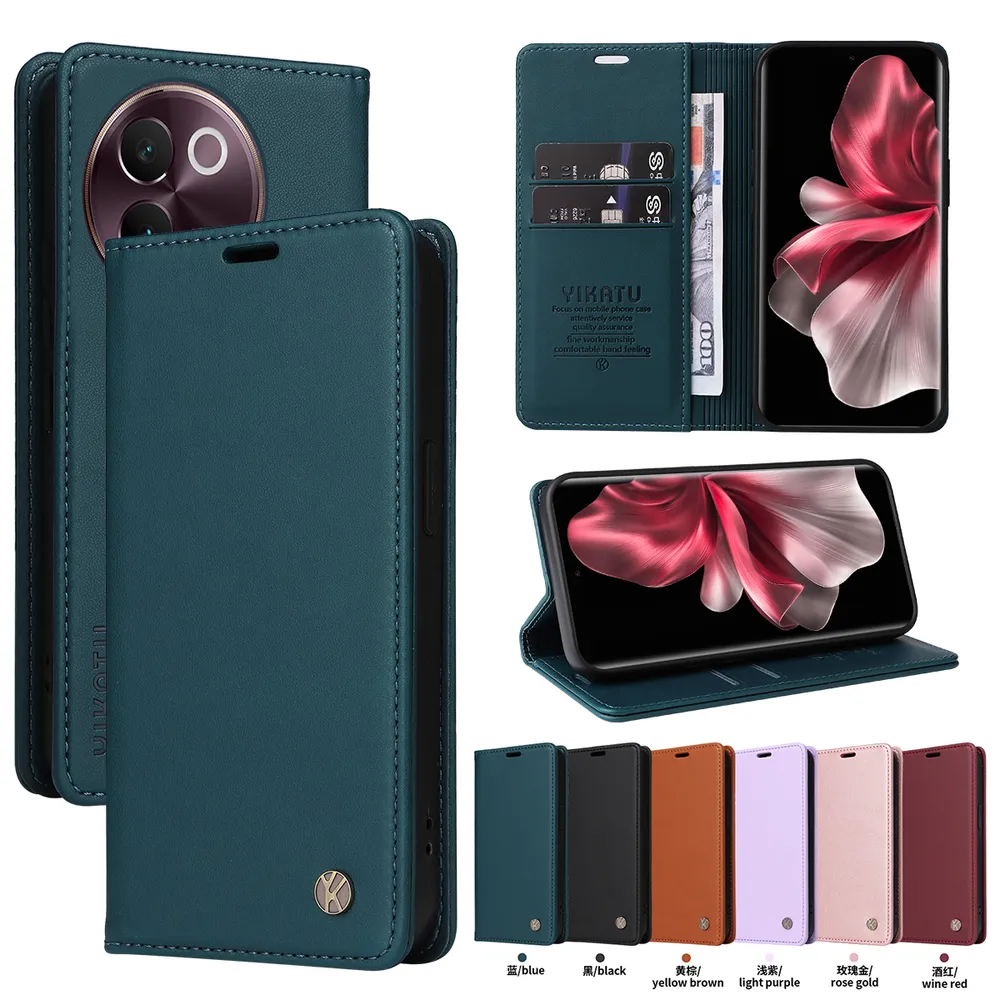 YIKATU YK-001 For Vivo V30E 5G Phone Wallet Case Anti-fall Phone Shell Magnetic Closure Flip Leather Cover Stand