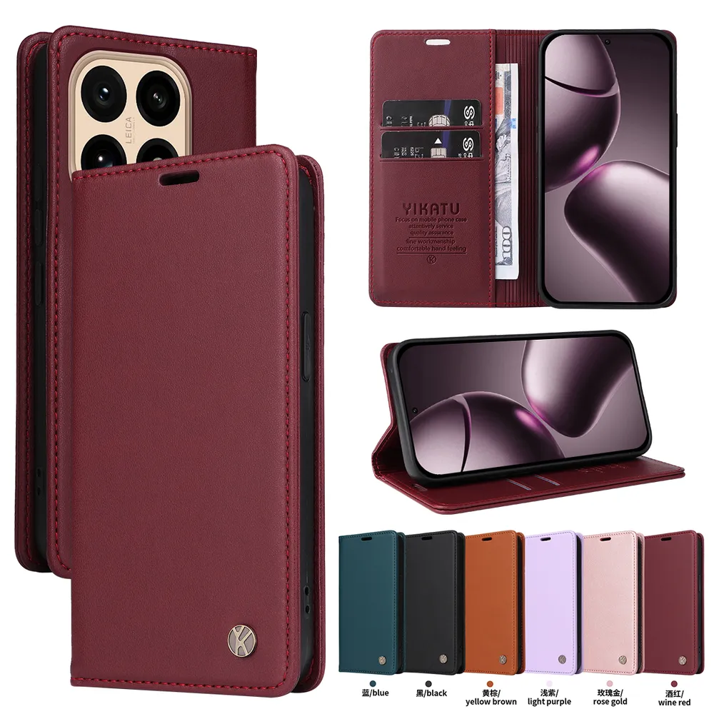 YIKATU YK-001 For Xiaomi 15T Phone Wallet Case Anti-fall Phone Shell Magnetic Closure Flip Leather Cover Stand