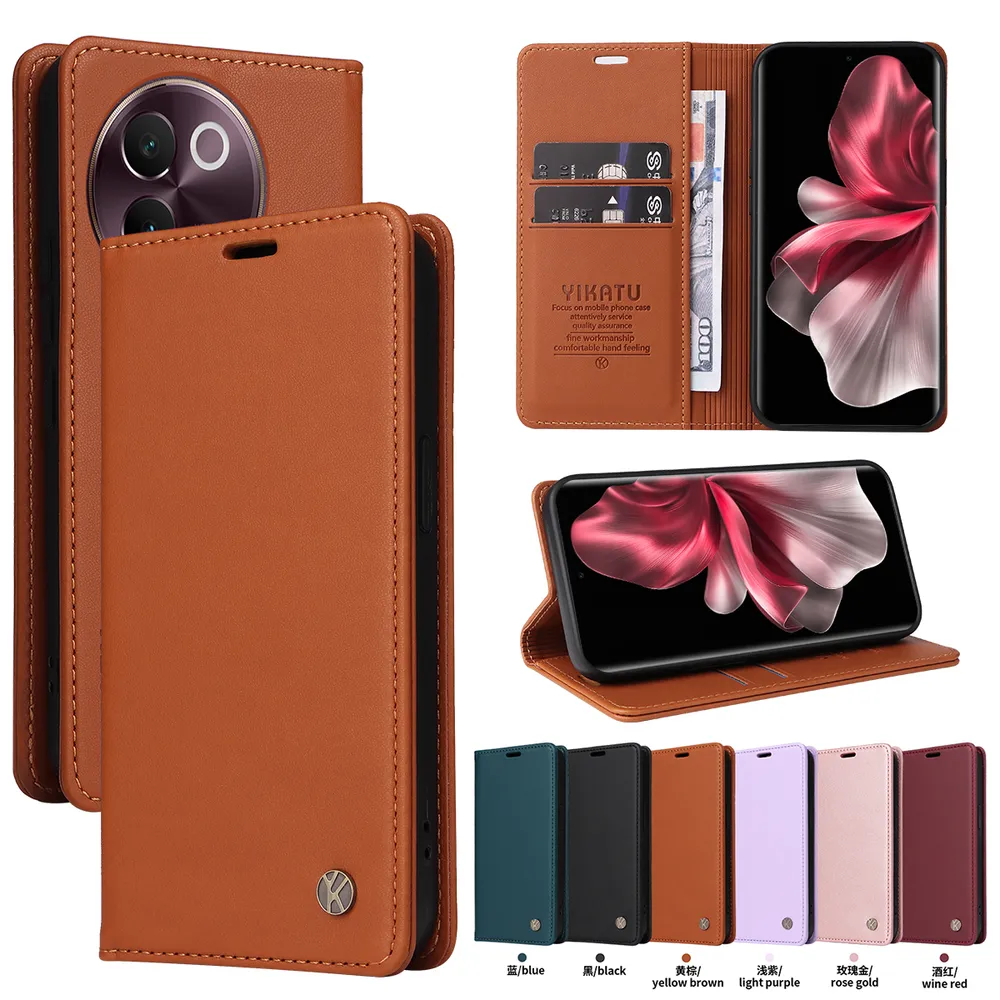 YIKATU YK-001 For Vivo V40 Lite 5G Phone Wallet Case Anti-fall Phone Shell Magnetic Closure Flip Leather Cover Stand