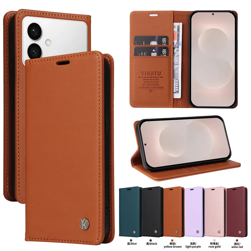 YIKATU YK-001 For Samsung Galaxy S26 Edge Phone Wallet Case Anti-fall Phone Shell Magnetic Closure Flip Leather Cover Stand