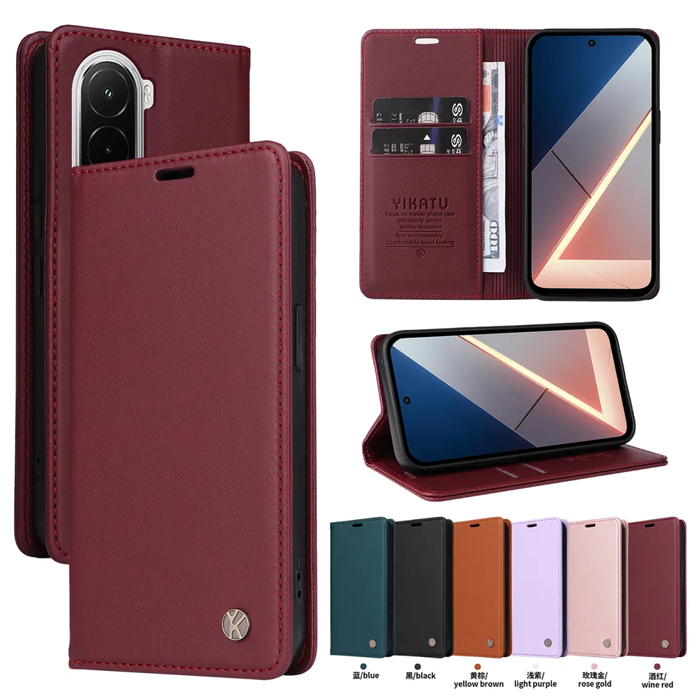 YIKATU YK-001 For Xiaomi Poco M7 4G (169mm) Phone Wallet Case Anti-fall Phone Shell Magnetic Closure Flip Leather Cover Stand