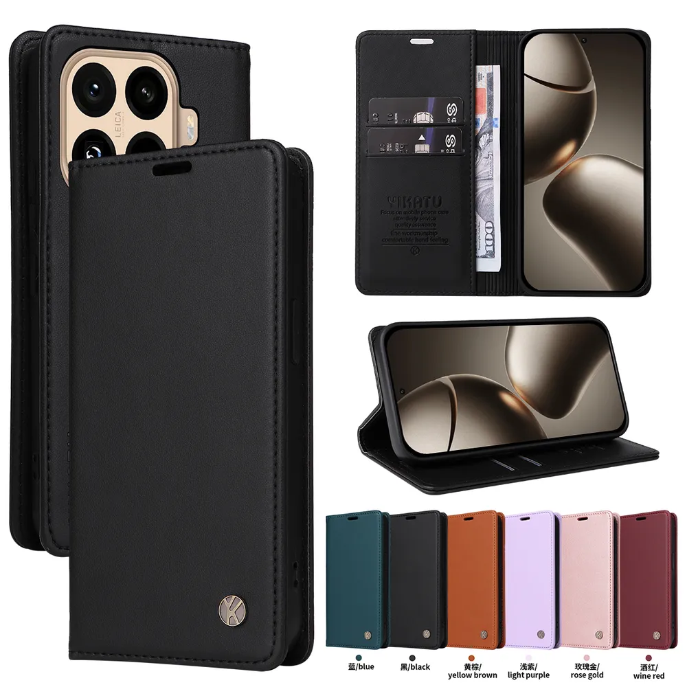 YIKATU YK-001 For Xiaomi 15T Pro Phone Wallet Case Anti-fall Phone Shell Magnetic Closure Flip Leather Cover Stand