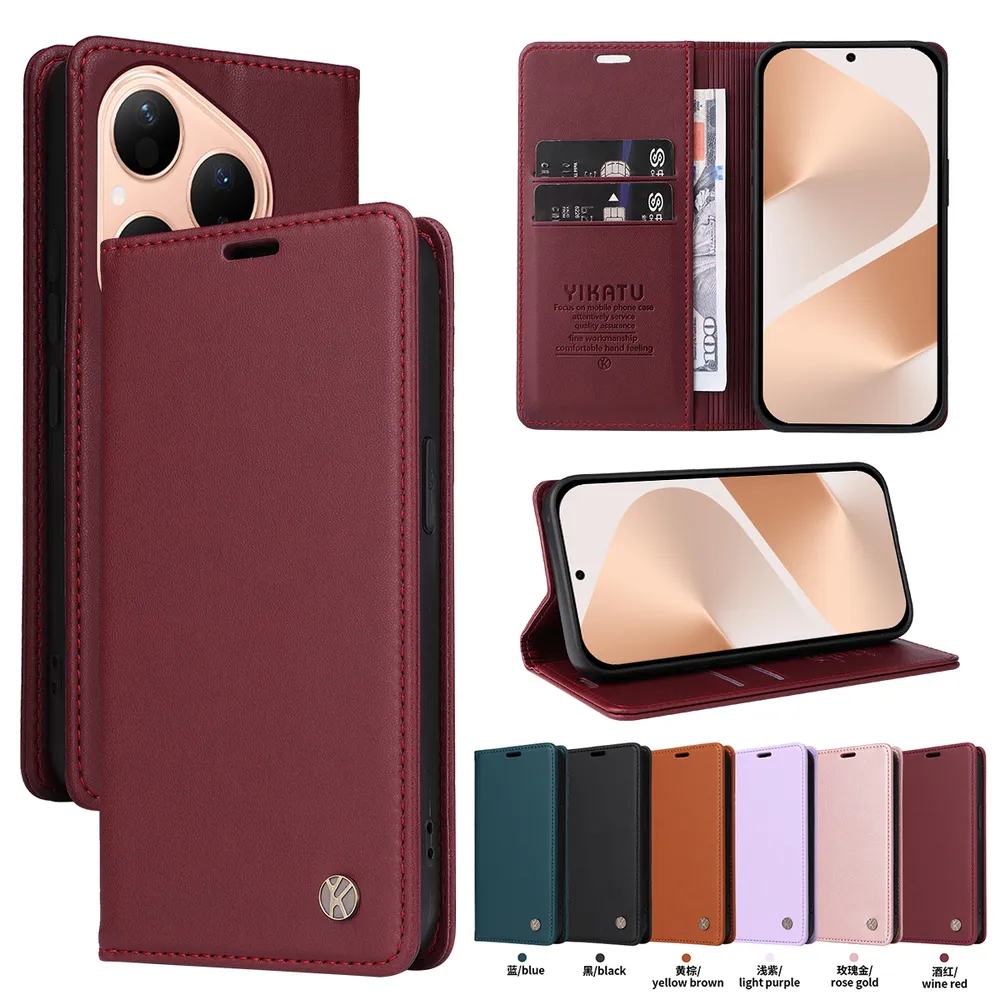 YIKATU YK-001 For Huawei Pura 80 Phone Wallet Case Anti-fall Phone Shell Magnetic Closure Flip Leather Cover Stand