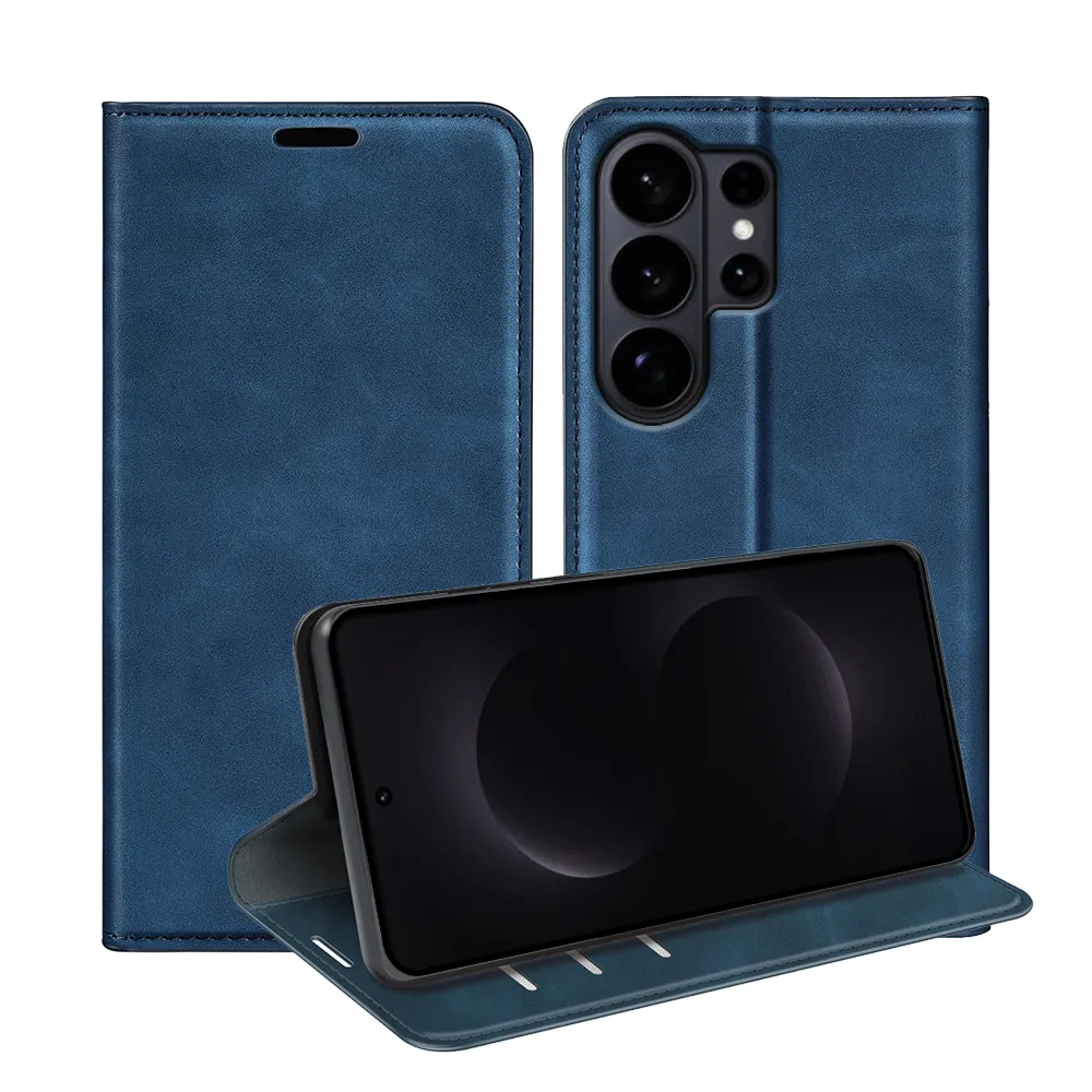 For Samsung Galaxy S26 Ultra Skin Feel Magnetic Attraction Flip Leather Wallet Case with Card Slot and Stand