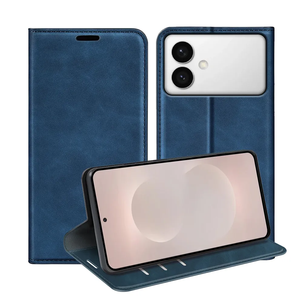 For Samsung Galaxy S26 Edge Skin Feel Magnetic Attraction Flip Leather Wallet Case with Card Slot and Stand