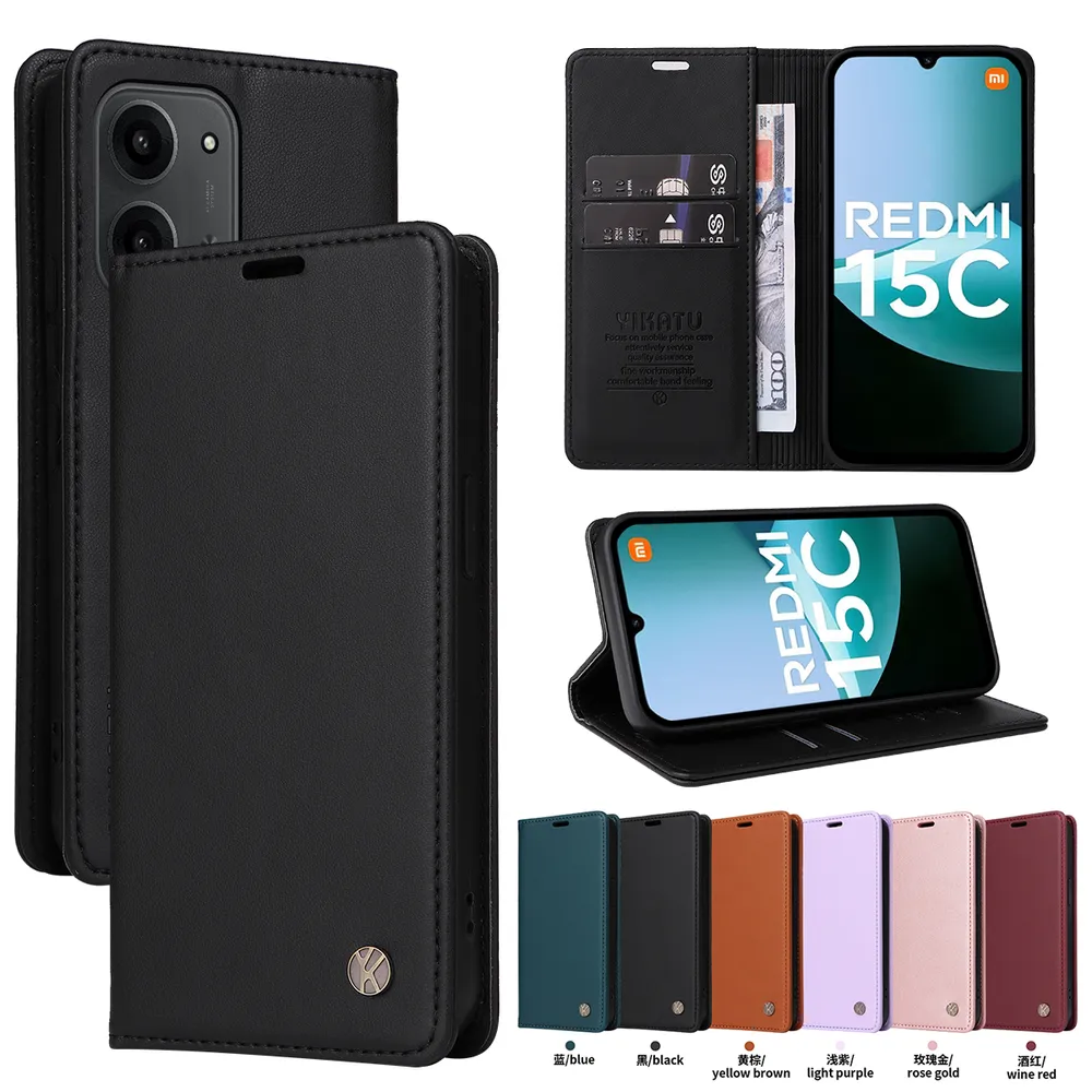 YIKATU YK-001 For Xiaomi Redmi 15C 173mm Phone Wallet Case Anti-fall Phone Shell Magnetic Closure Flip Leather Cover Stand