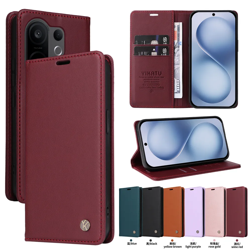 YIKATU YK-001 For VIVO X200 Pro Phone Wallet Case Anti-fall Phone Shell Magnetic Closure Flip Leather Cover Stand