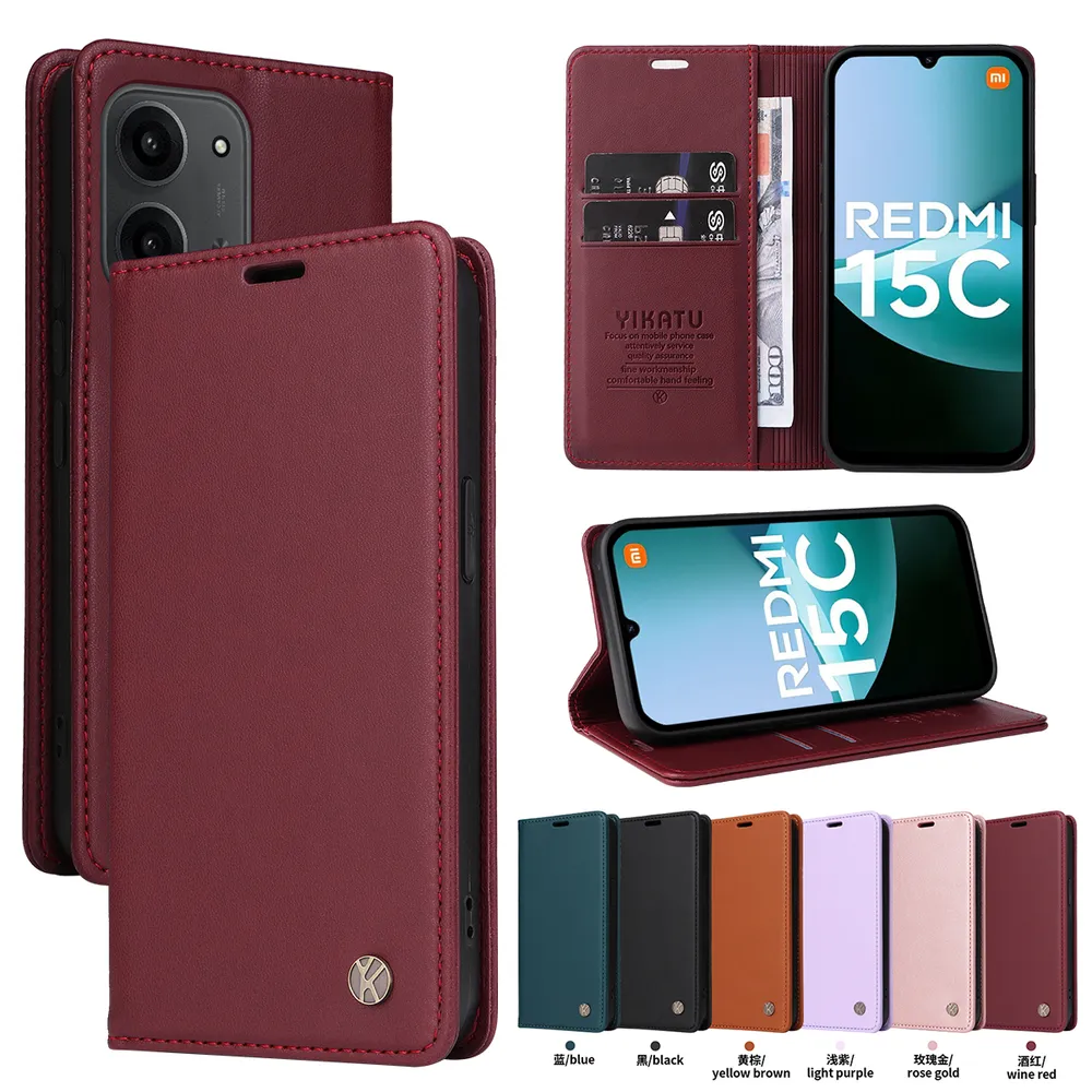 YIKATU YK-001 For Xiaomi Redmi 15C 171mm Phone Wallet Case Anti-fall Phone Shell Magnetic Closure Flip Leather Cover Stand