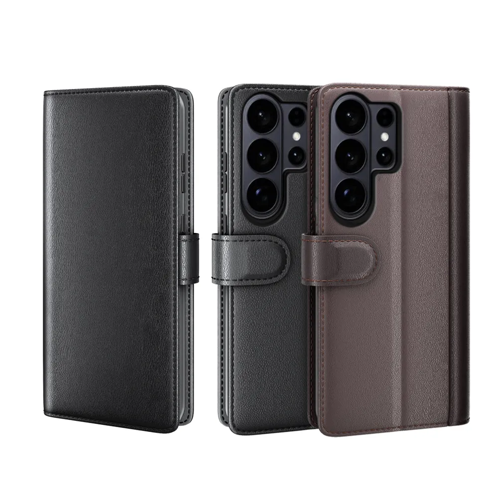 for Samsung Galaxy S26 Ultra Side Flip Wallet Style Genuine Leather + Soft TPU Card Slots with Stand and Magnetic Buckle Case 