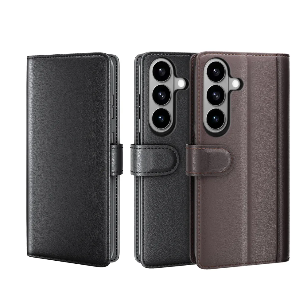 for Samsung Galaxy S26 Side Flip Wallet Style Genuine Leather + Soft TPU Card Slots with Stand and Magnetic Buckle Case 