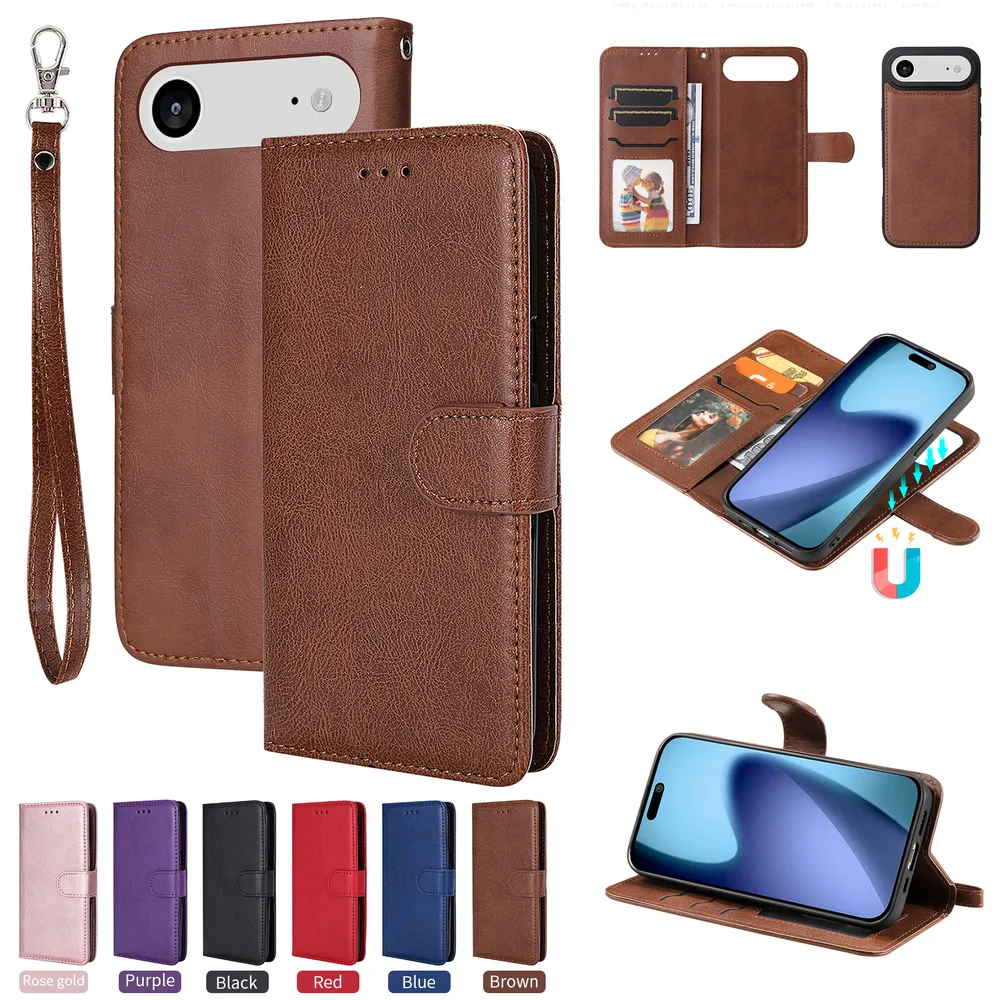 For iPhone 17 Air Solid Color Detachable 2 in 1 Strong Magnetic PU Leather Phone Case