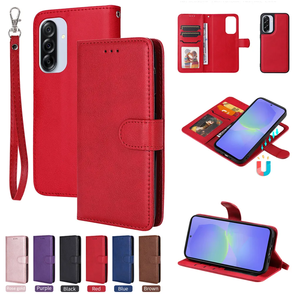 For Samsung Galaxy A36 5G Solid Color Detachable 2 in 1 Strong Magnetic PU Leather Phone Case