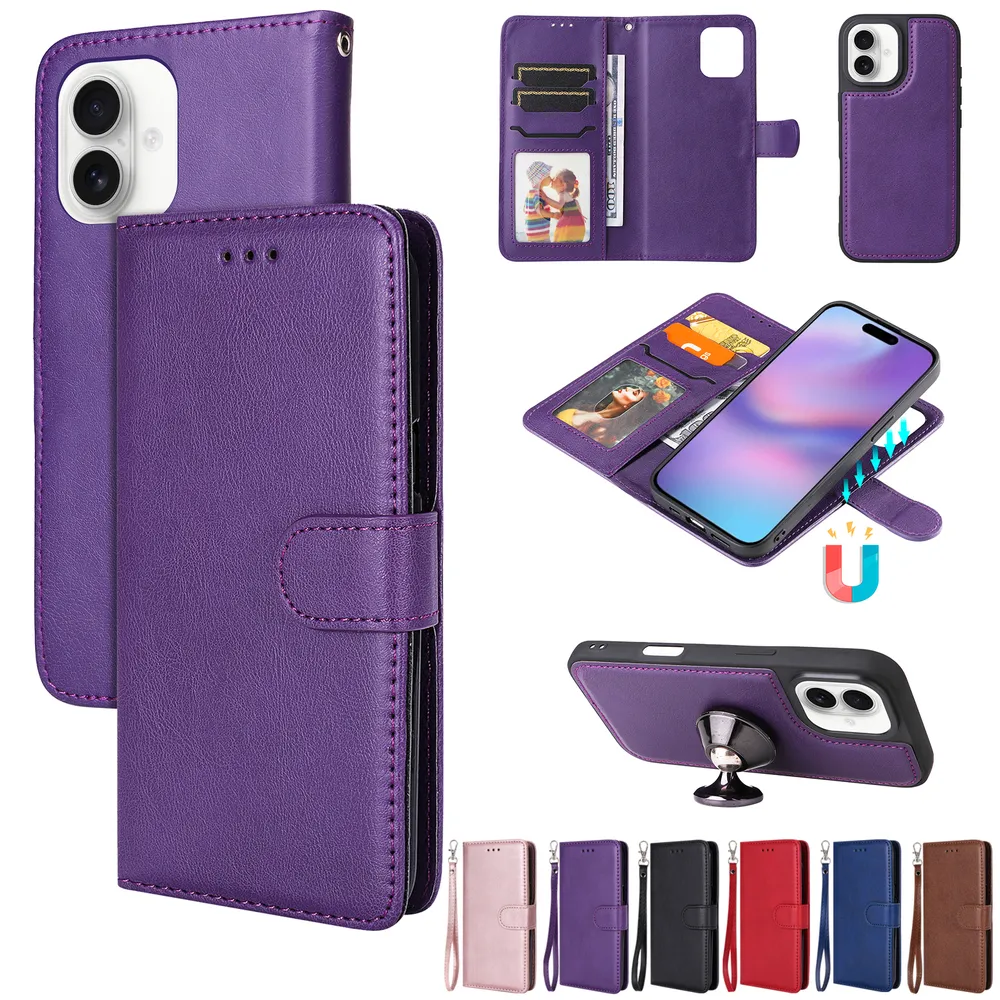 For iPhone 17 Solid Color Detachable 2 in 1 Strong Magnetic PU Leather Phone Case