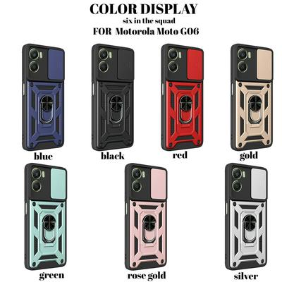 Sergeant Shockproof Drop-proof PC+TPU Phone Protective Case with Metal Ring Kickstand and Metal Patch for Motorola G06 4G / G06 Power 4G