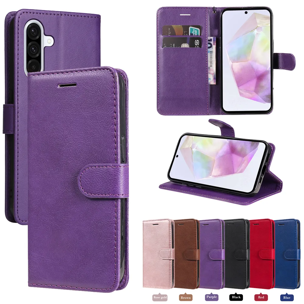 Solid Color Pattern Scratch Resistant Clamshell PU Leather Phone Protective Case with Lanyard&Card Slots for Samsung Galaxy A36 5G