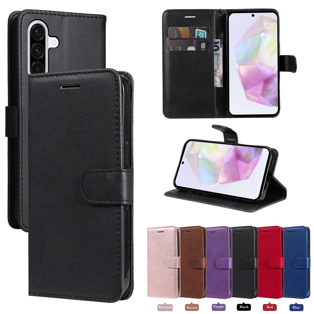 Solid Color Pattern Scratch Resistant Clamshell PU Leather Phone Protective Case with Lanyard&Card Slots for Samsung Galaxy A56 5G