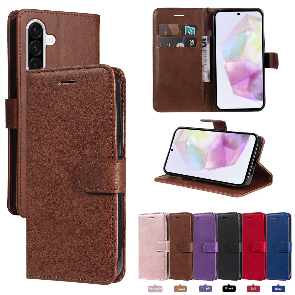 Solid Color Pattern Scratch Resistant Clamshell PU Leather Phone Protective Case with Lanyard&Card Slots for Samsung Galaxy M56