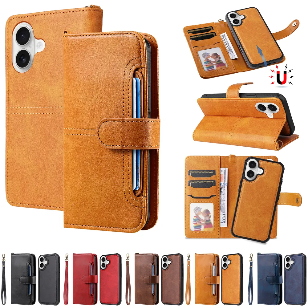 KT Multi-functional Series-4 for iPhone 17 Case Detachable PU Leather Zipper Flip Wallet Phone Cover