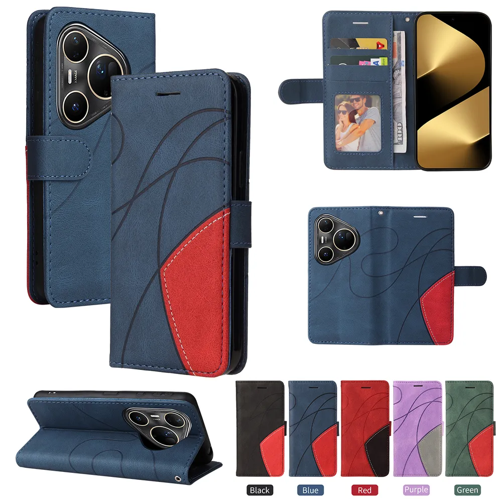 For Huawei Pura 80 Ultra Double-color Stitching Scratch Resistant Wallet Leather Case 