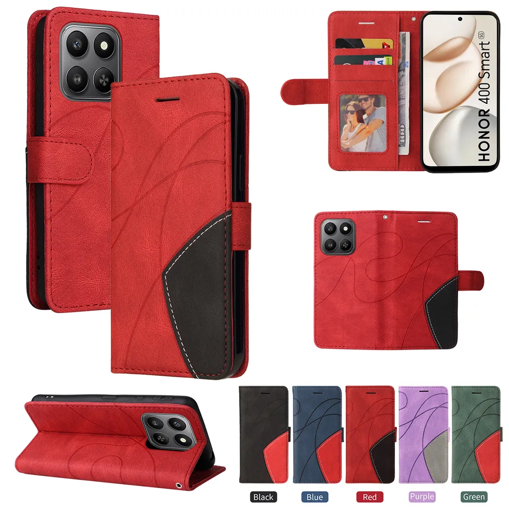 For Honor 400 Smart Double-color Stitching Scratch Resistant Wallet Leather Case 
