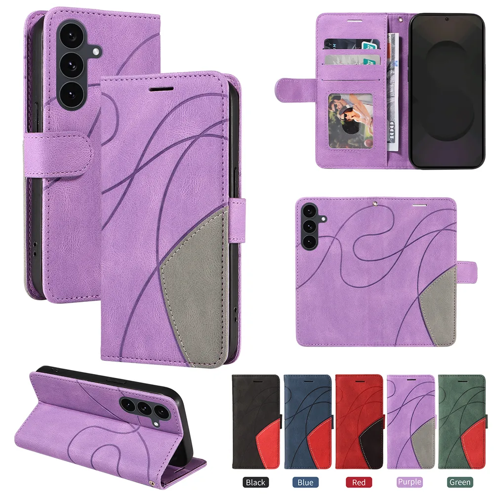 For Samsung Galaxy S25 FE Double-color Stitching Scratch Resistant Wallet Leather Case 