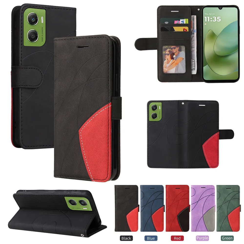For Motorola Moto G06 4G Double-color Stitching Scratch Resistant Wallet Leather Case 
