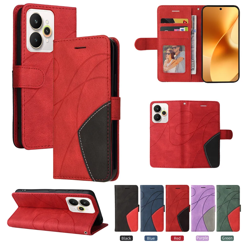 For Oppo Realme 15 5G Double-color Stitching Scratch Resistant Wallet Leather Case 