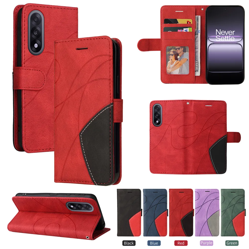 For Oneplus Nord 5 5G Double-color Stitching Scratch Resistant Wallet Leather Case 