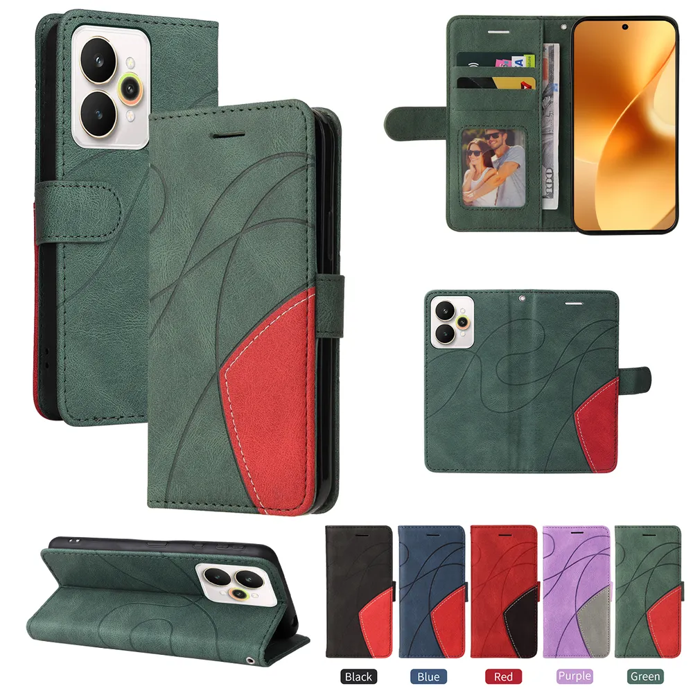 For Oppo Realme 15 Pro 5G Double-color Stitching Scratch Resistant Wallet Leather Case 