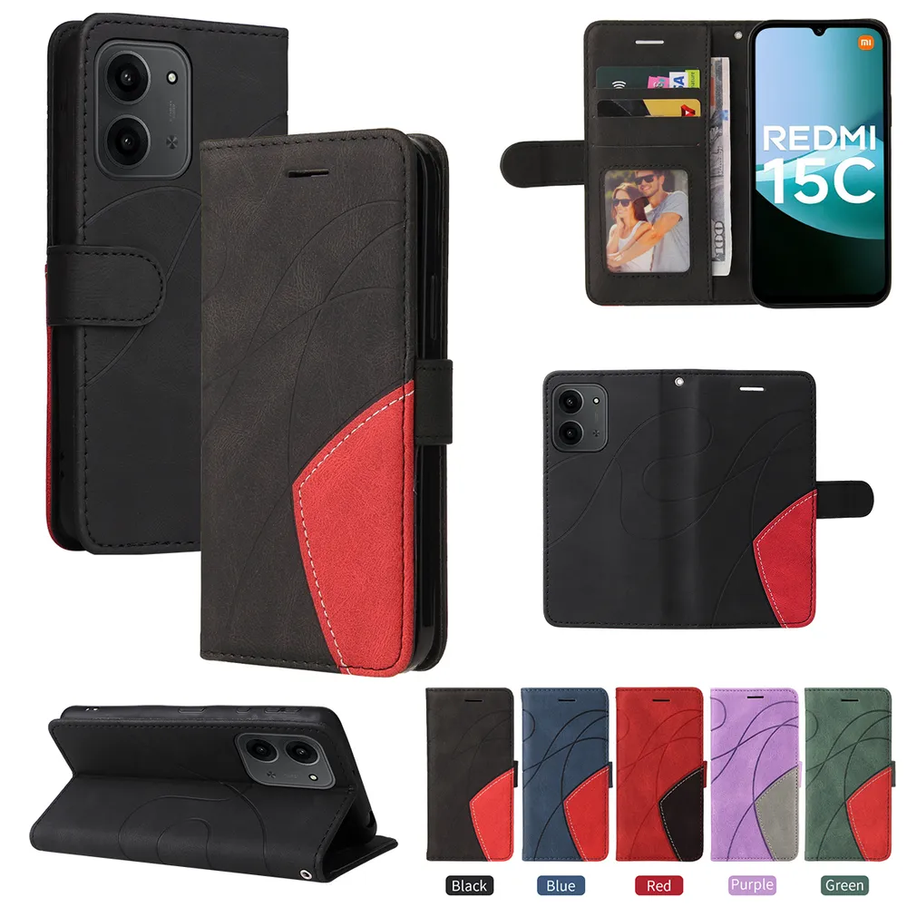 For Xiaomi Redmi 15C 173mm Double-color Stitching Scratch Resistant Wallet Leather Case 