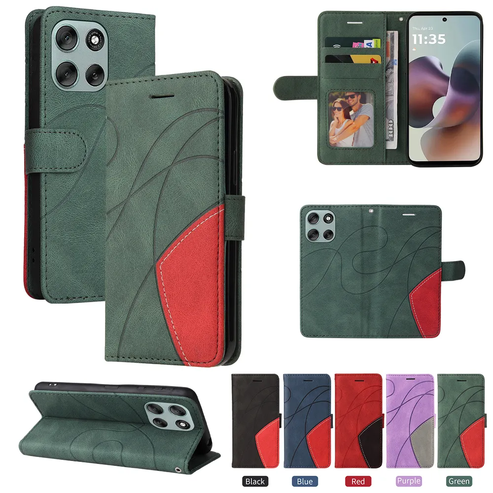 For Motorola Moto G56g Double-color Stitching Scratch Resistant Wallet Leather Case 