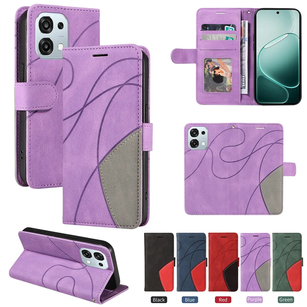 For Oppo A6 5G Double-color Stitching Scratch Resistant Wallet Leather Case 