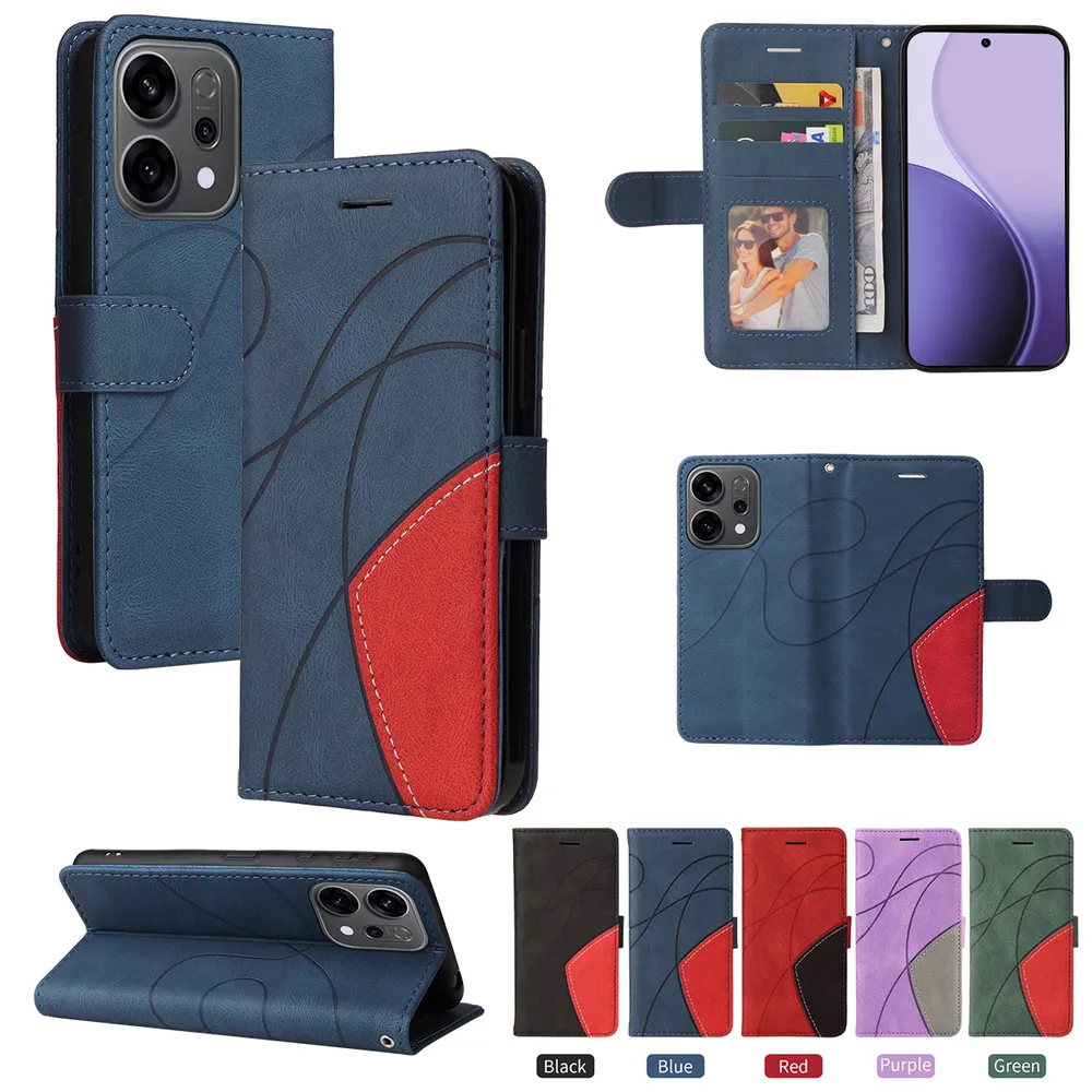 For Oppo Reno 14 F 5G Double-color Stitching Scratch Resistant Wallet Leather Case 
