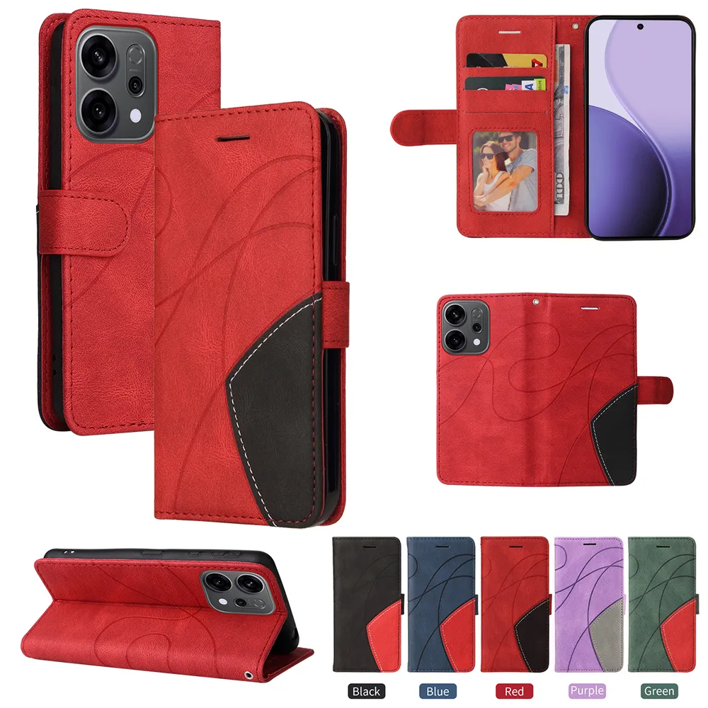 For Oppo Reno 14 5G Double-color Stitching Scratch Resistant Wallet Leather Case 