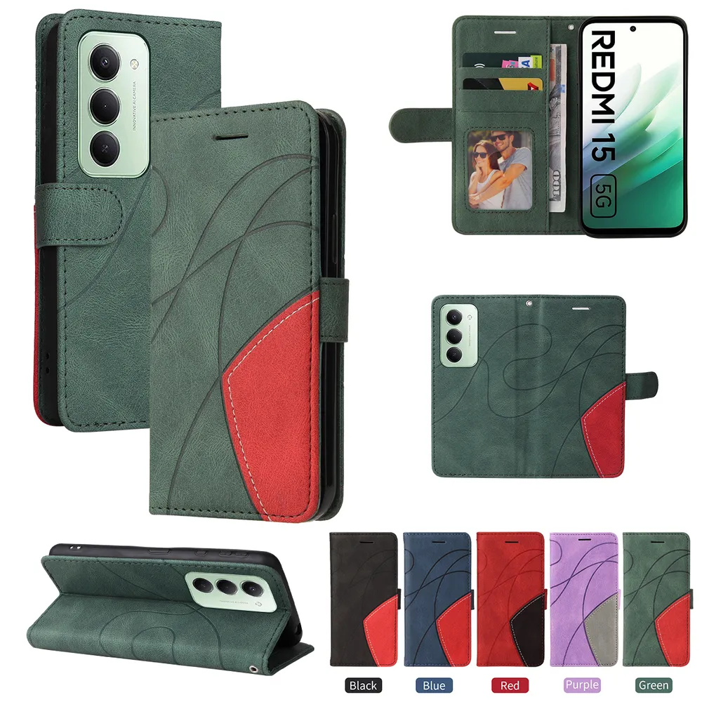 For Xiaomi Redmi 15 4G 171mm Double-color Stitching Scratch Resistant Wallet Leather Case 