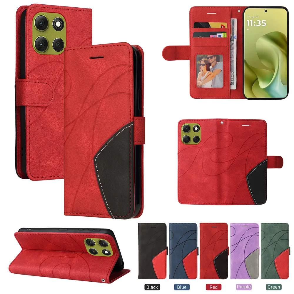 For Motorola Moto G86 Double-color Stitching Scratch Resistant Wallet Leather Case 