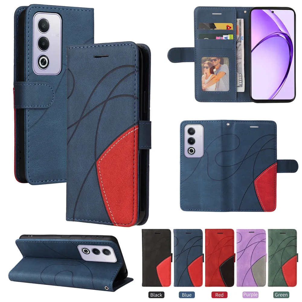 For Oppo A3 Pro 5G Double-color Stitching Scratch Resistant Wallet Leather Case 
