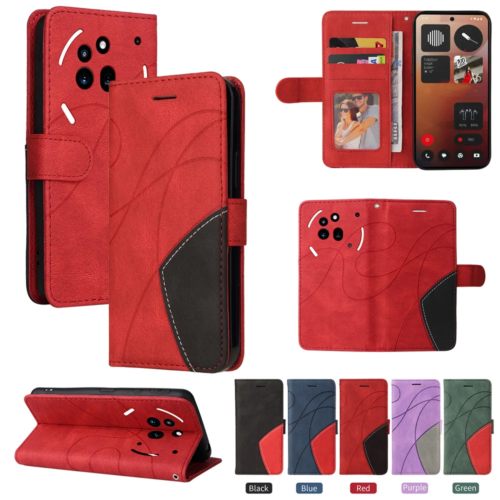 For Nothing phone 3A Pro Double-color Stitching Scratch Resistant Wallet Leather Case 