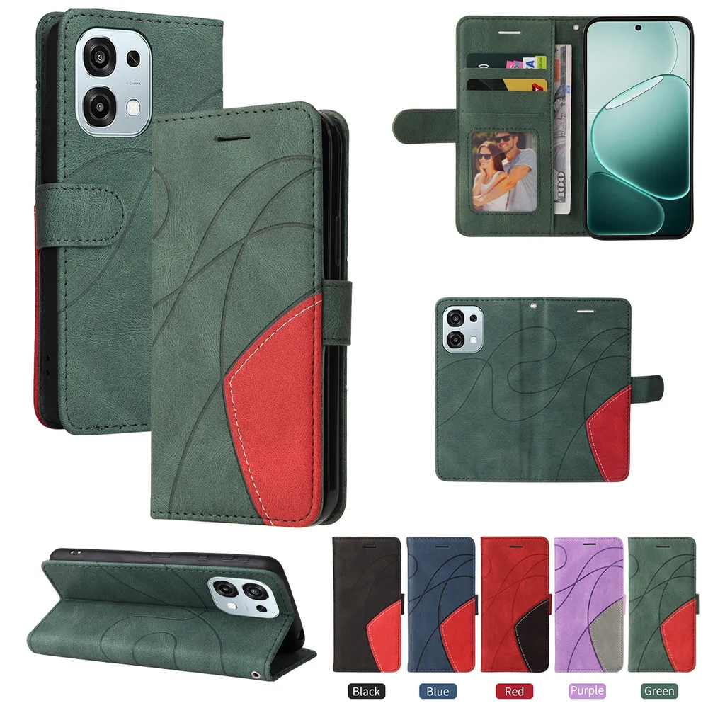 For Oppo A6 Pro Double-color Stitching Scratch Resistant Wallet Leather Case 