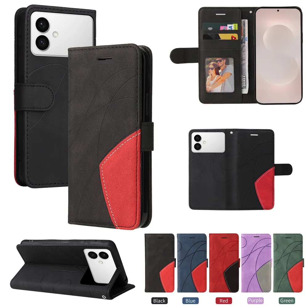 For Samsung Galaxy S26 Edge Double-color Stitching Scratch Resistant Wallet Leather Case 